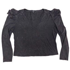 NWOT 7 for All Man Kind Black Puff Sleeve Cotton Top Street wear Sz L